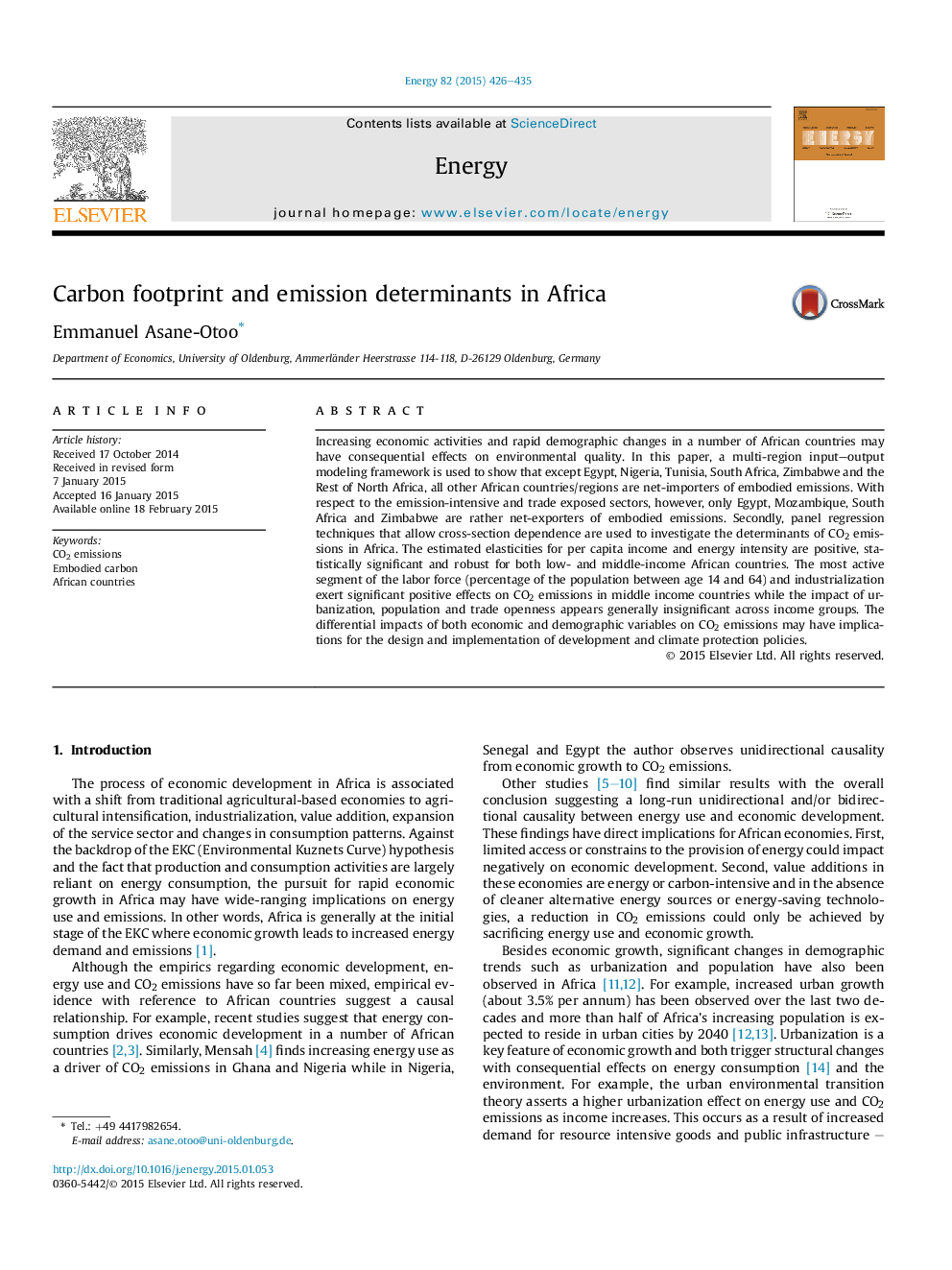 Carbon footprint and emission determinants in Africa