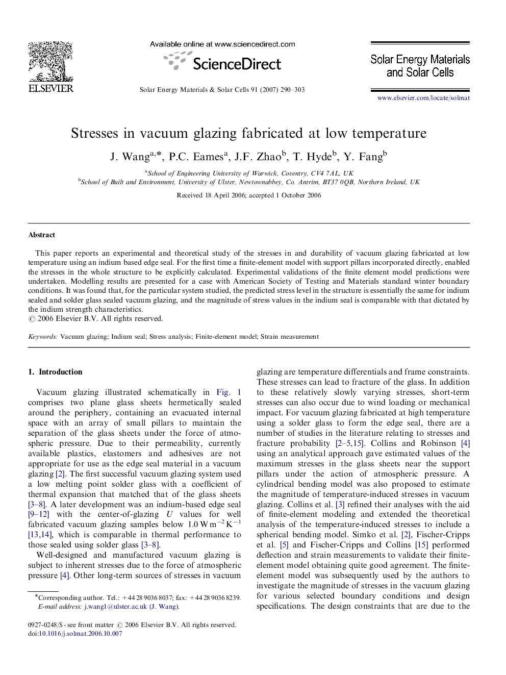 Stresses in vacuum glazing fabricated at low temperature