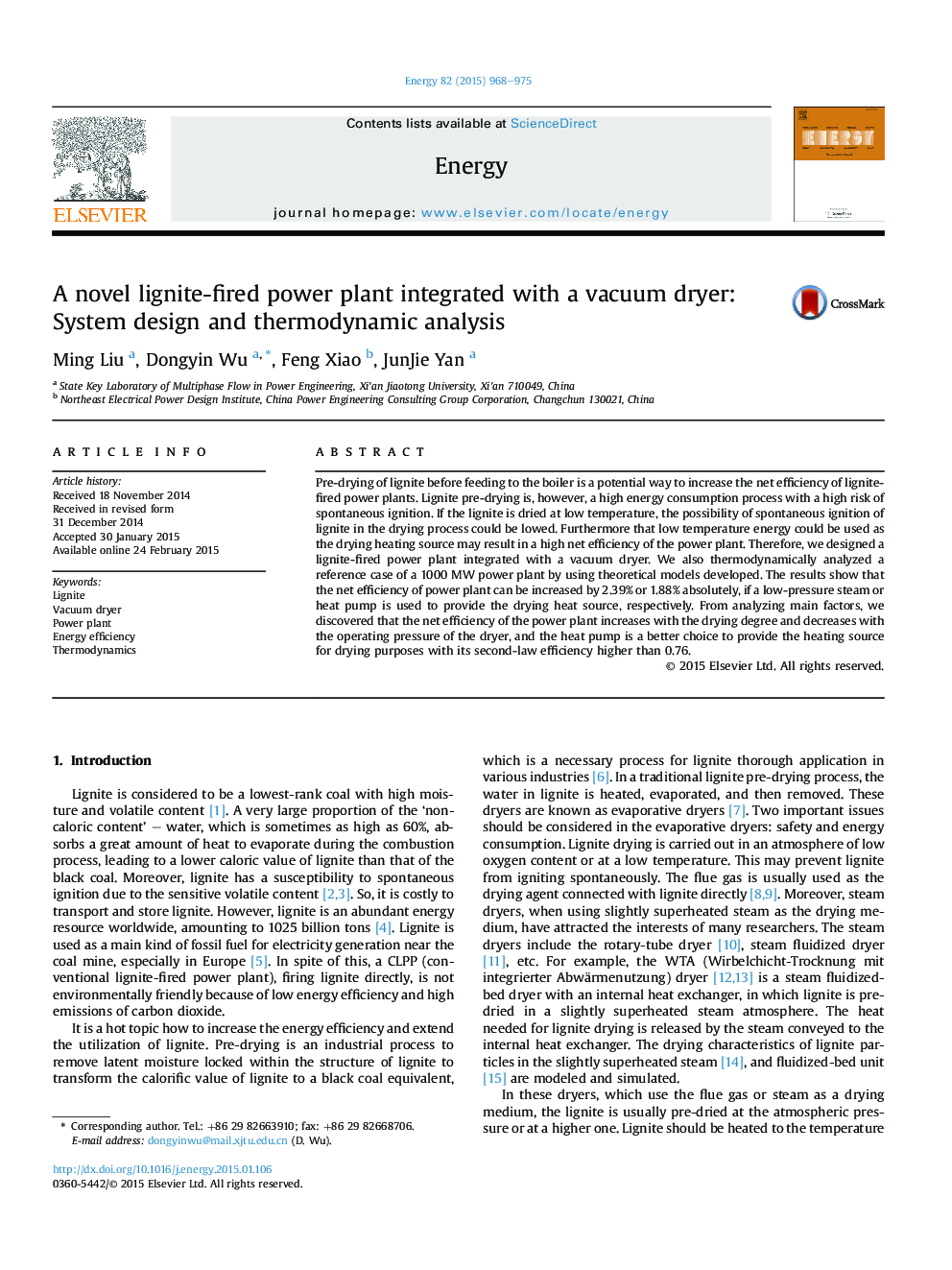 A novel lignite-fired power plant integrated with a vacuum dryer: System design and thermodynamic analysis