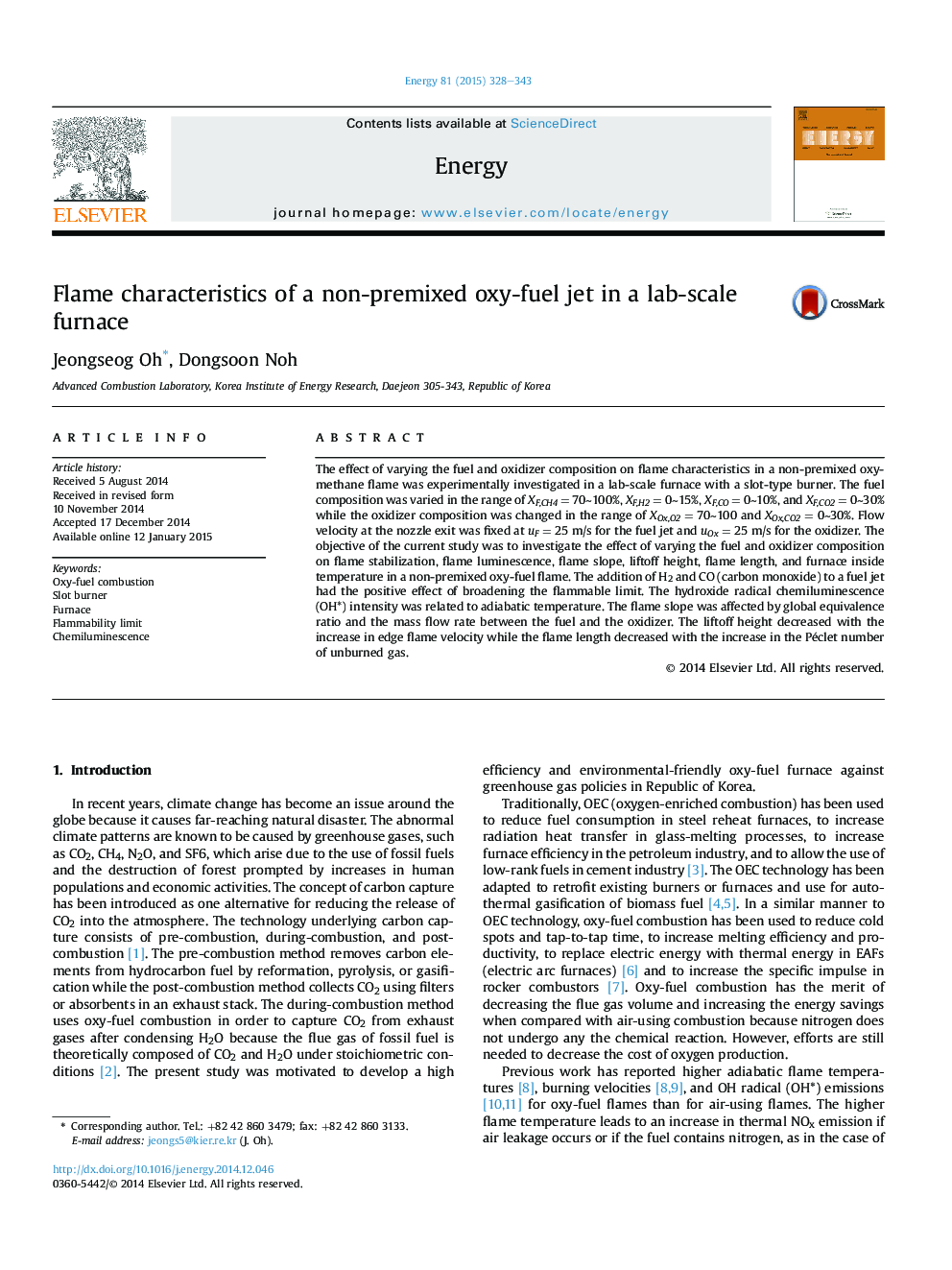 Flame characteristics of a non-premixed oxy-fuel jet in a lab-scale furnace