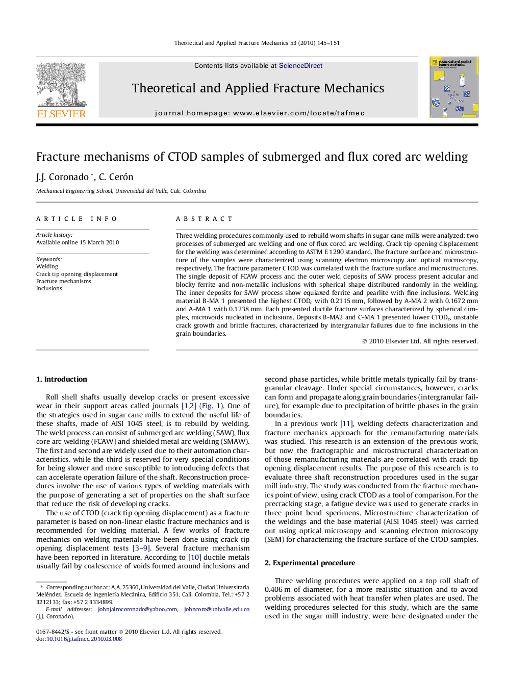 Fracture mechanisms of CTOD samples of submerged and flux cored arc welding