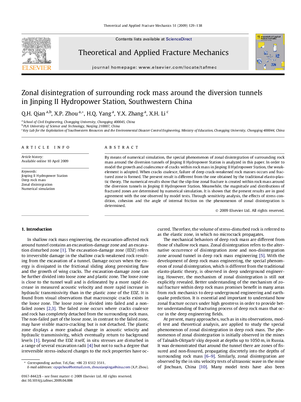 Zonal disintegration of surrounding rock mass around the diversion tunnels in Jinping II Hydropower Station, Southwestern China