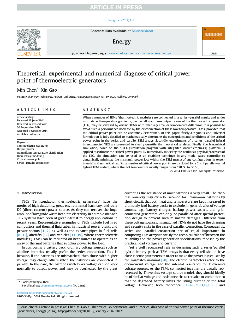 Theoretical, experimental and numerical diagnose of critical power point of thermoelectric generators