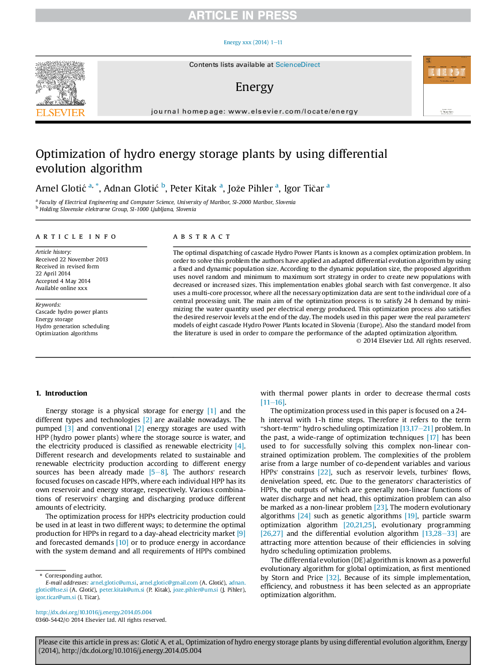 Optimization of hydro energy storage plants by using differential evolution algorithm