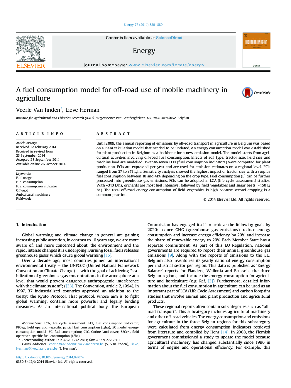 A fuel consumption model for off-road use of mobile machinery in agriculture