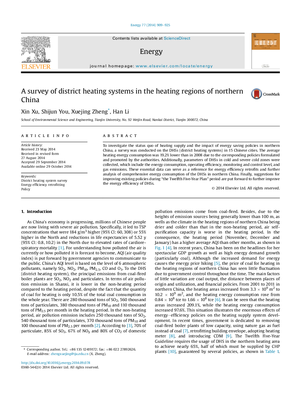 A survey of district heating systems in the heating regions of northern China