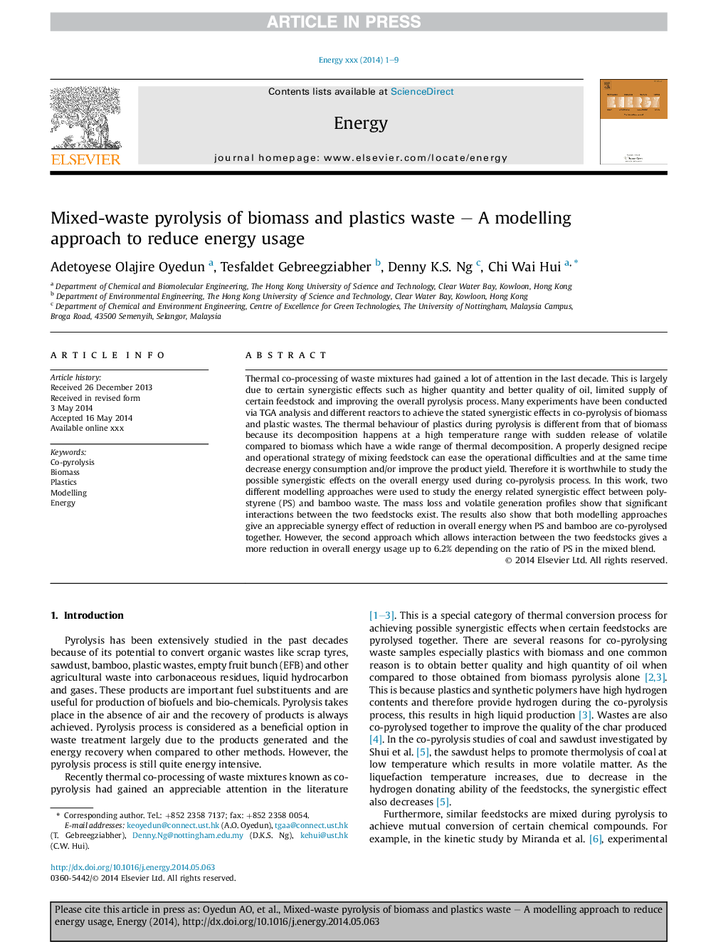 Mixed-waste pyrolysis of biomass and plastics waste - A modelling approach to reduce energy usage