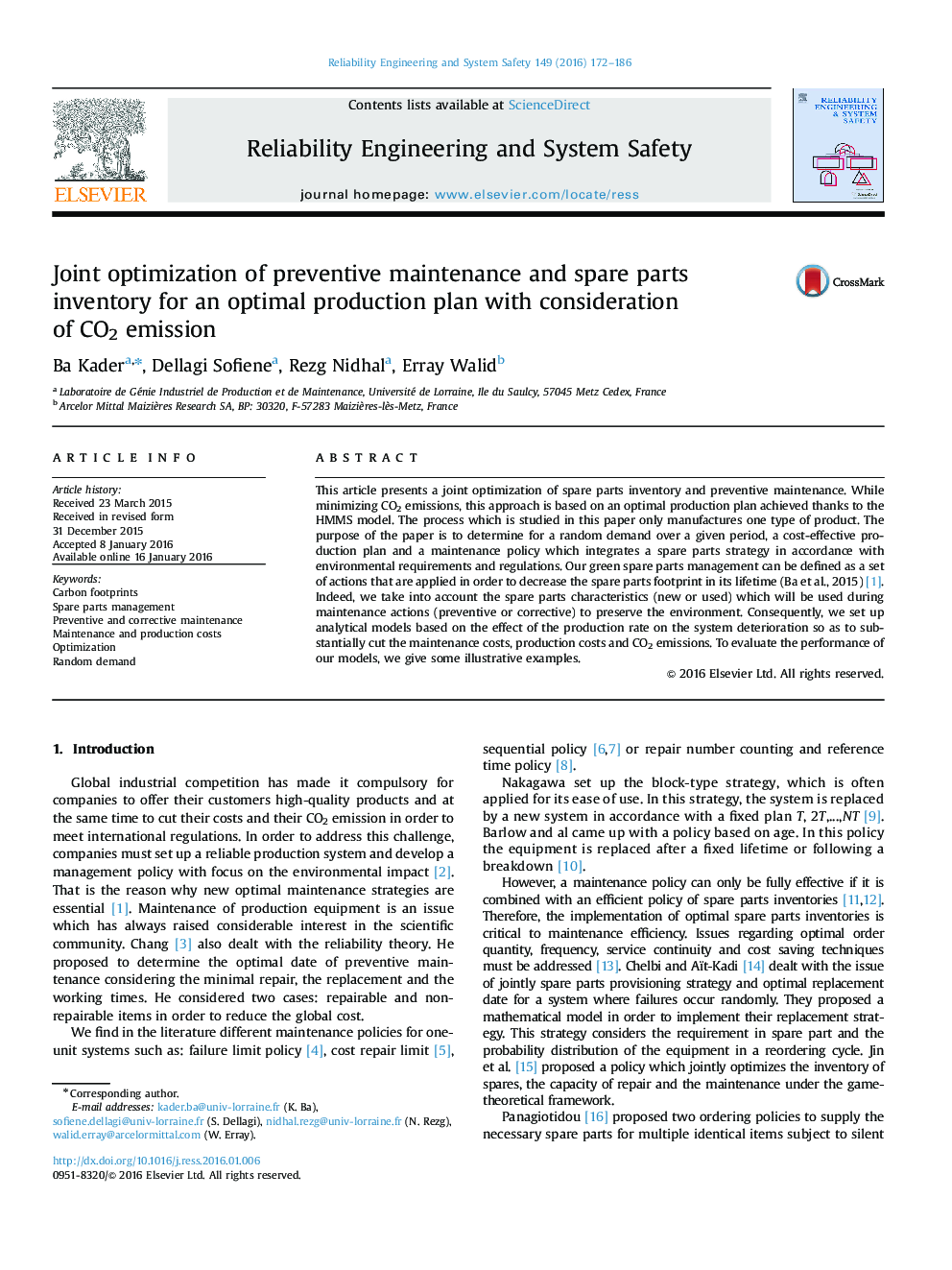 Joint optimization of preventive maintenance and spare parts inventory for an optimal production plan with consideration of CO2 emission