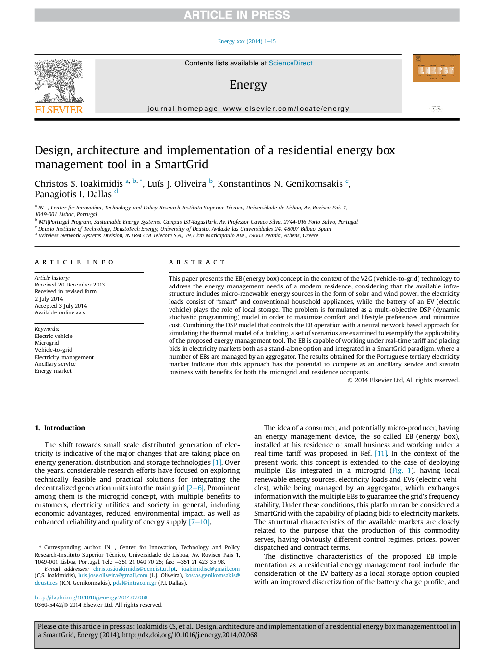 Design, architecture and implementation of a residential energy box management tool in a SmartGrid