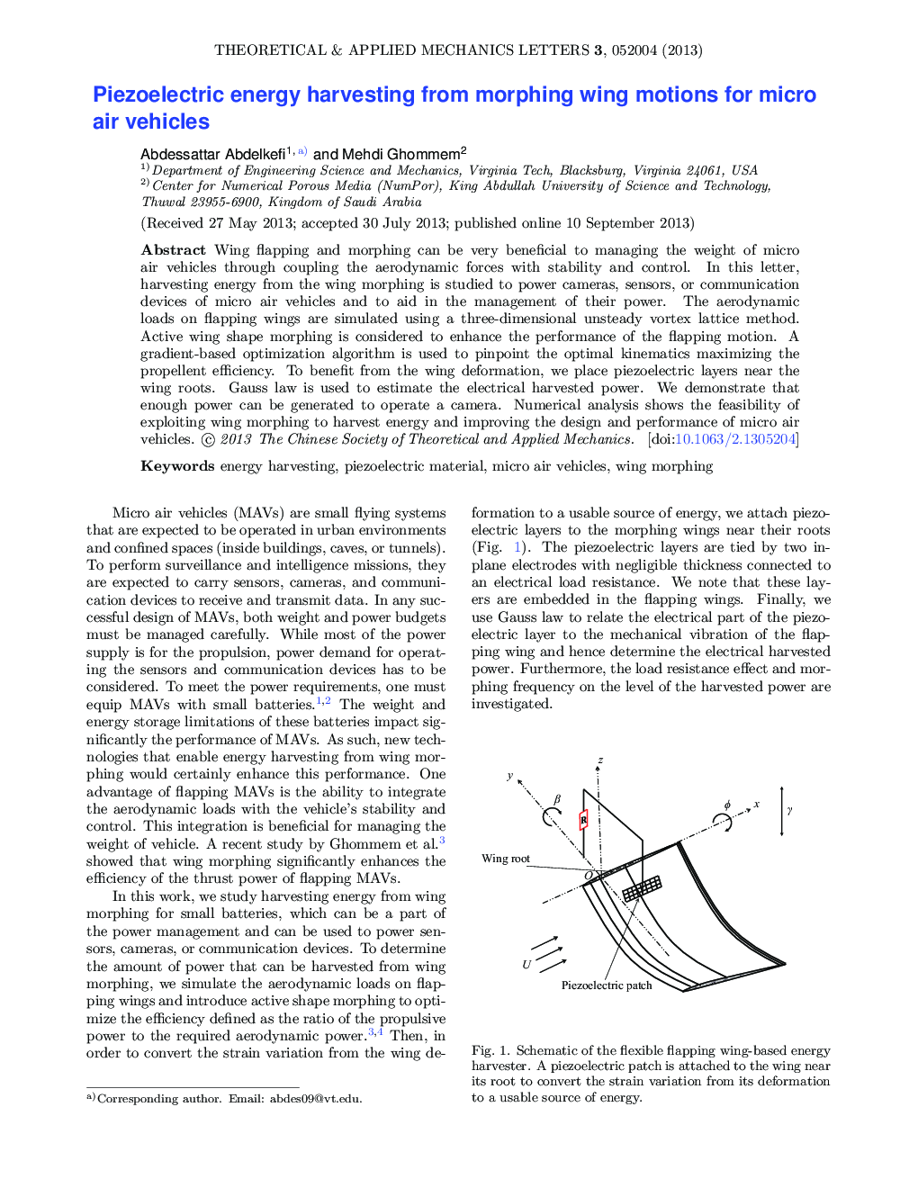 Piezoelectric energy harvesting from morphing wing motions for micro air vehicles
