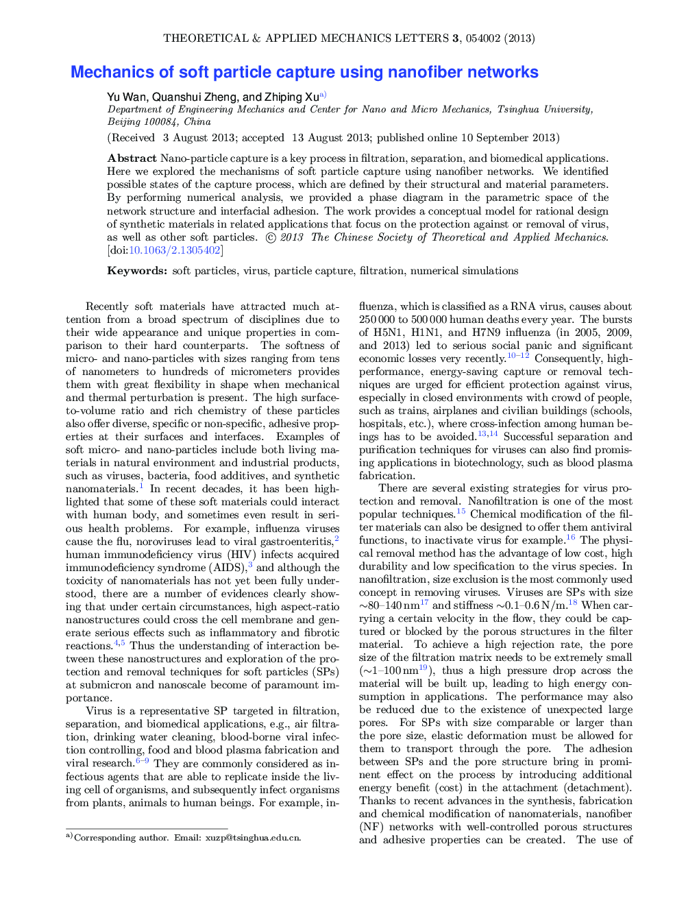عکس صفحه اول مقاله: Mechanics of soft particle capture using nanofiber networks Mechanics of soft particle capture using nanofiber networks