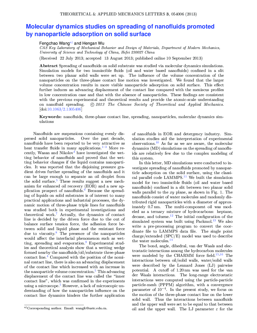 Molecular dynamics studies on spreading of nanofluids promoted by nanoparticle adsorption on solid surface