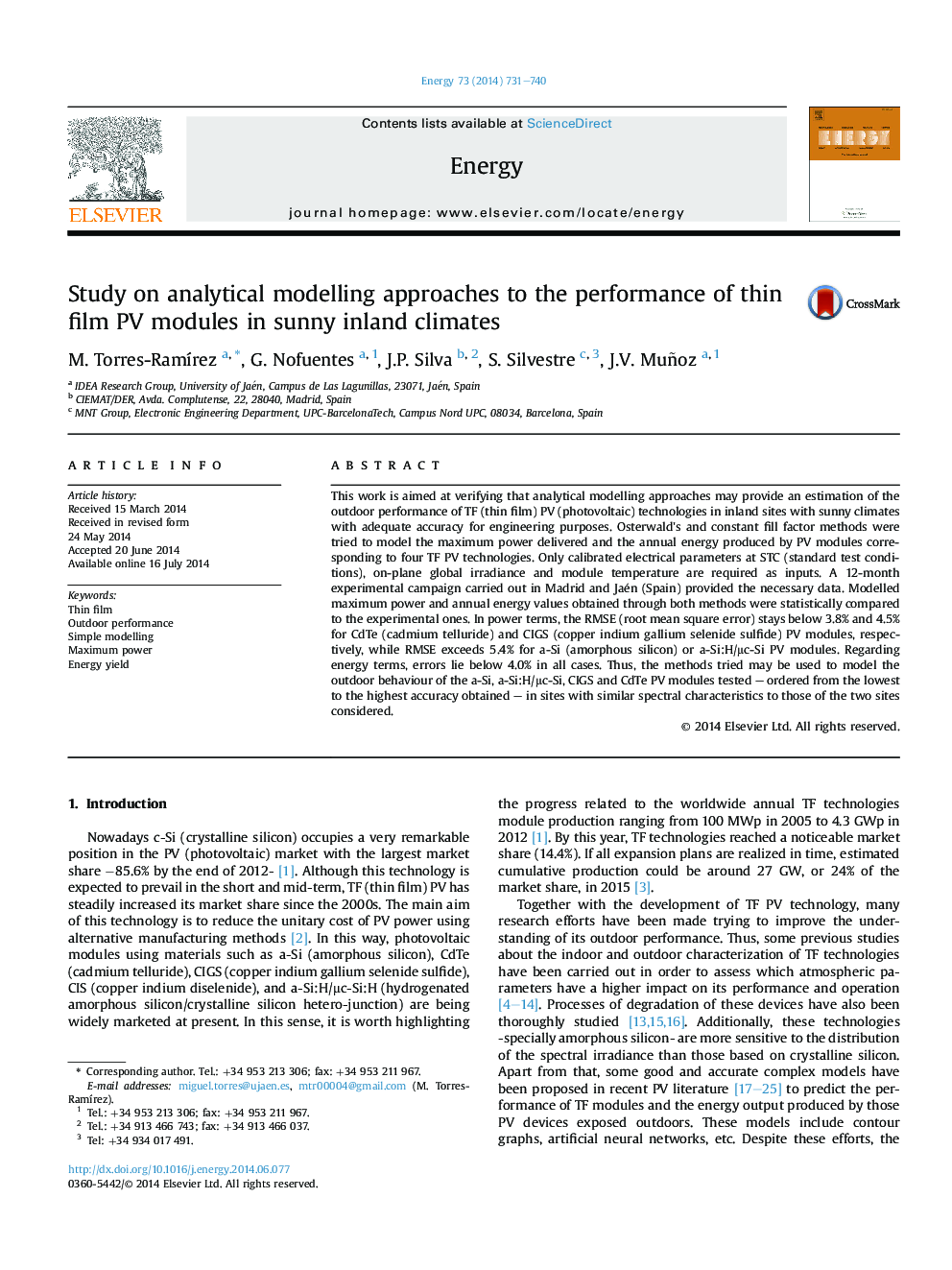 Study on analytical modelling approaches to the performance of thin film PV modules in sunny inland climates