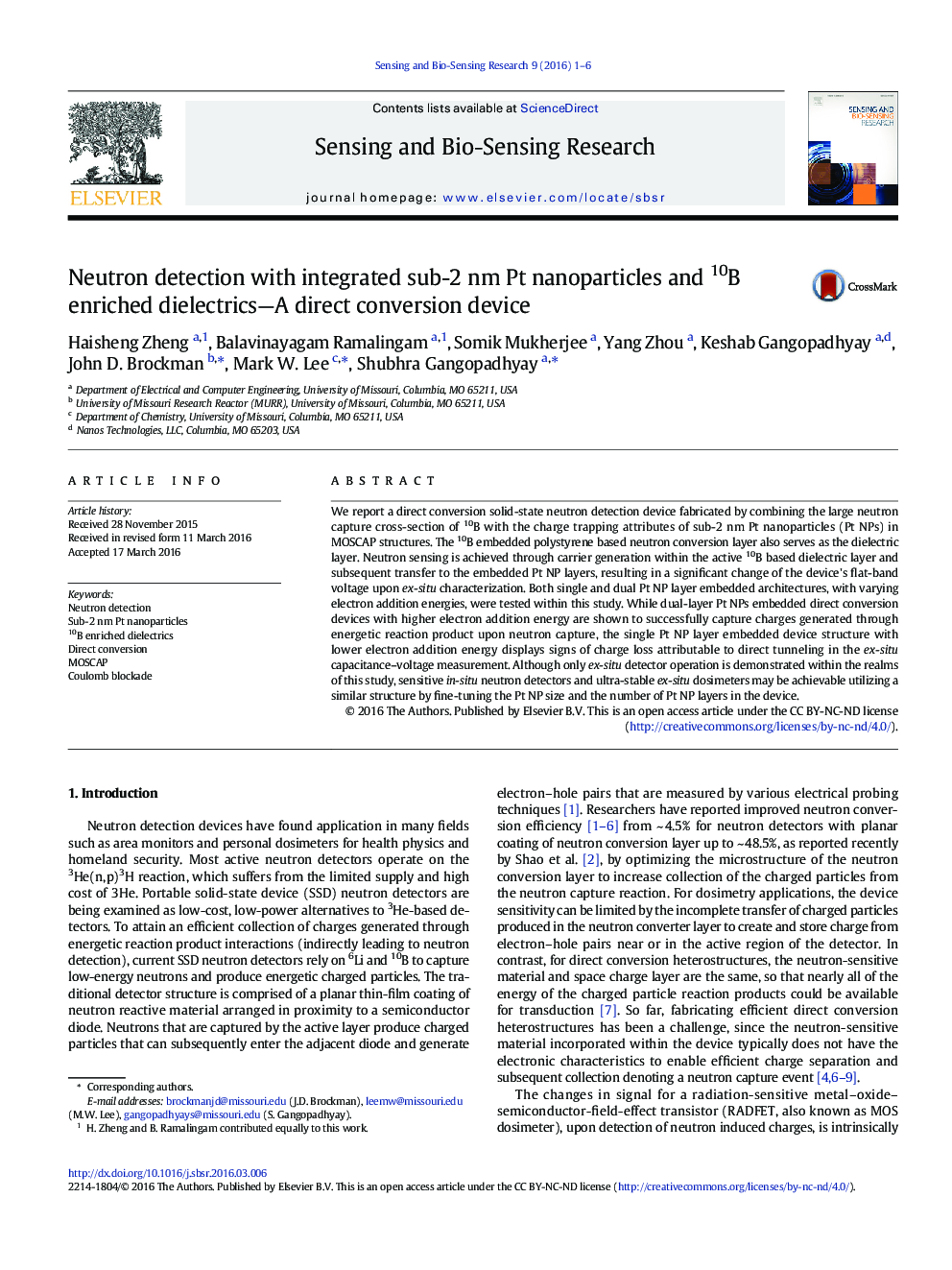 Neutron detection with integrated sub-2 nm Pt nanoparticles and 10B enriched dielectrics—A direct conversion device