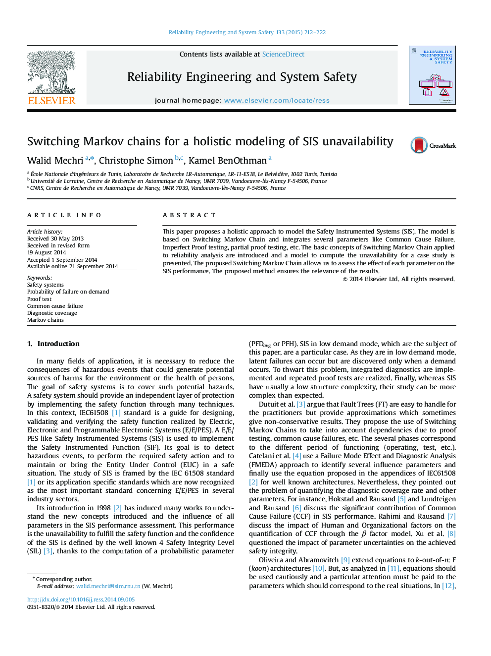 Switching Markov chains for a holistic modeling of SIS unavailability