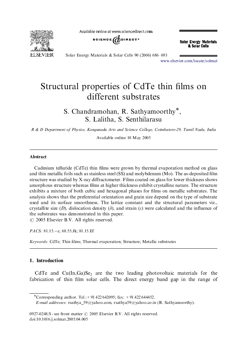 Structural properties of CdTe thin films on different substrates