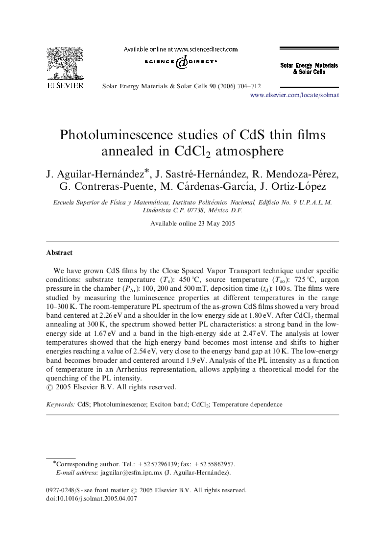 Photoluminescence studies of CdS thin films annealed in CdCl2 atmosphere