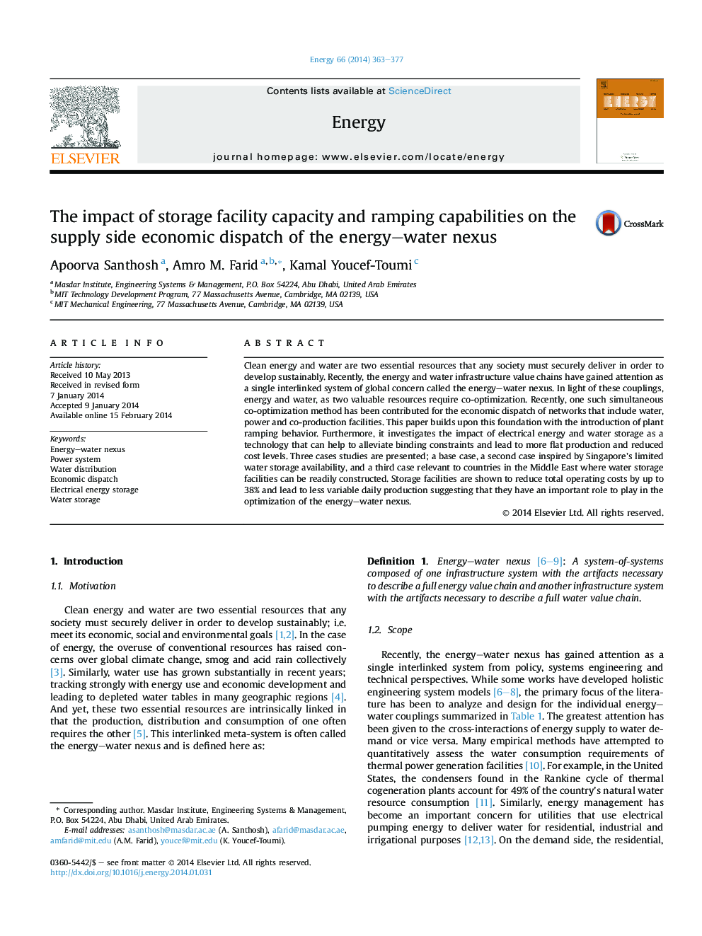 The impact of storage facility capacity and ramping capabilities on the supply side economic dispatch of the energy-water nexus