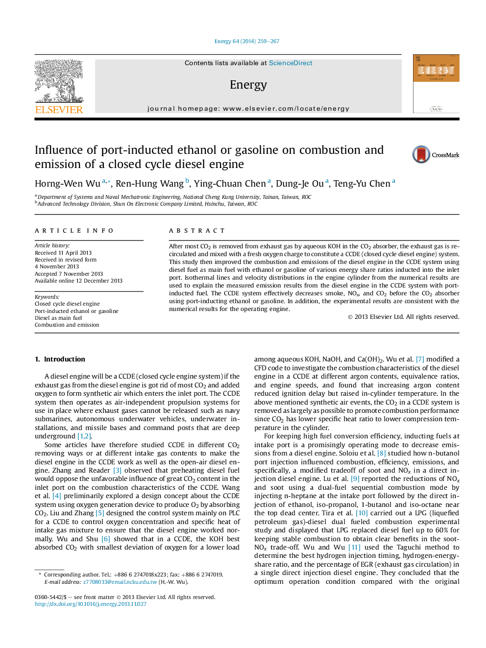 Influence of port-inducted ethanol or gasoline on combustion and emission of a closed cycle diesel engine