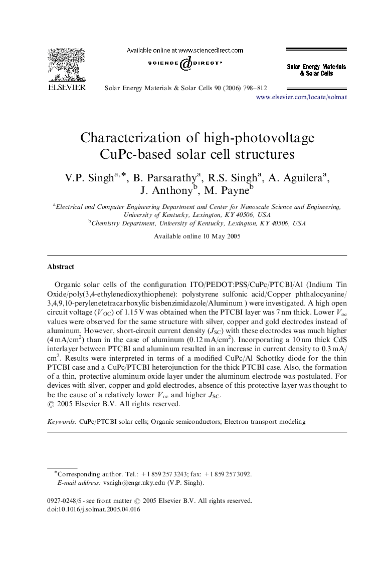 Characterization of high-photovoltage CuPc-based solar cell structures