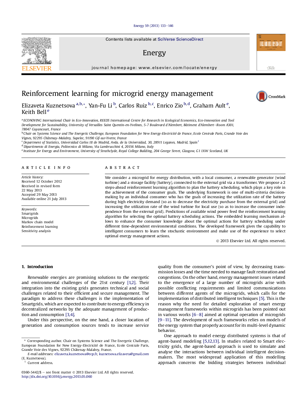 Reinforcement learning for microgrid energy management