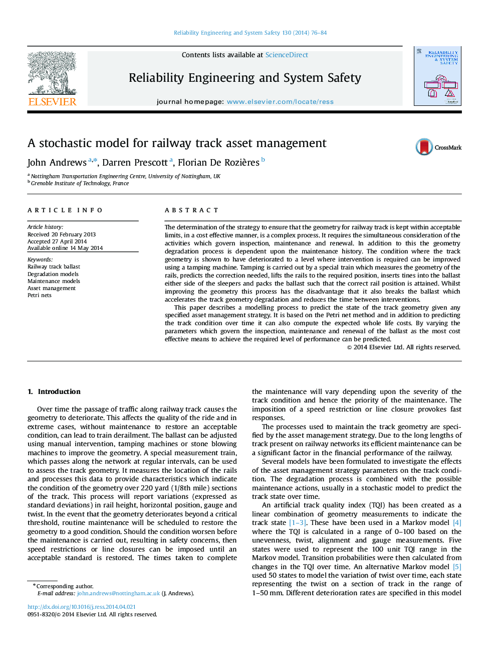 A stochastic model for railway track asset management