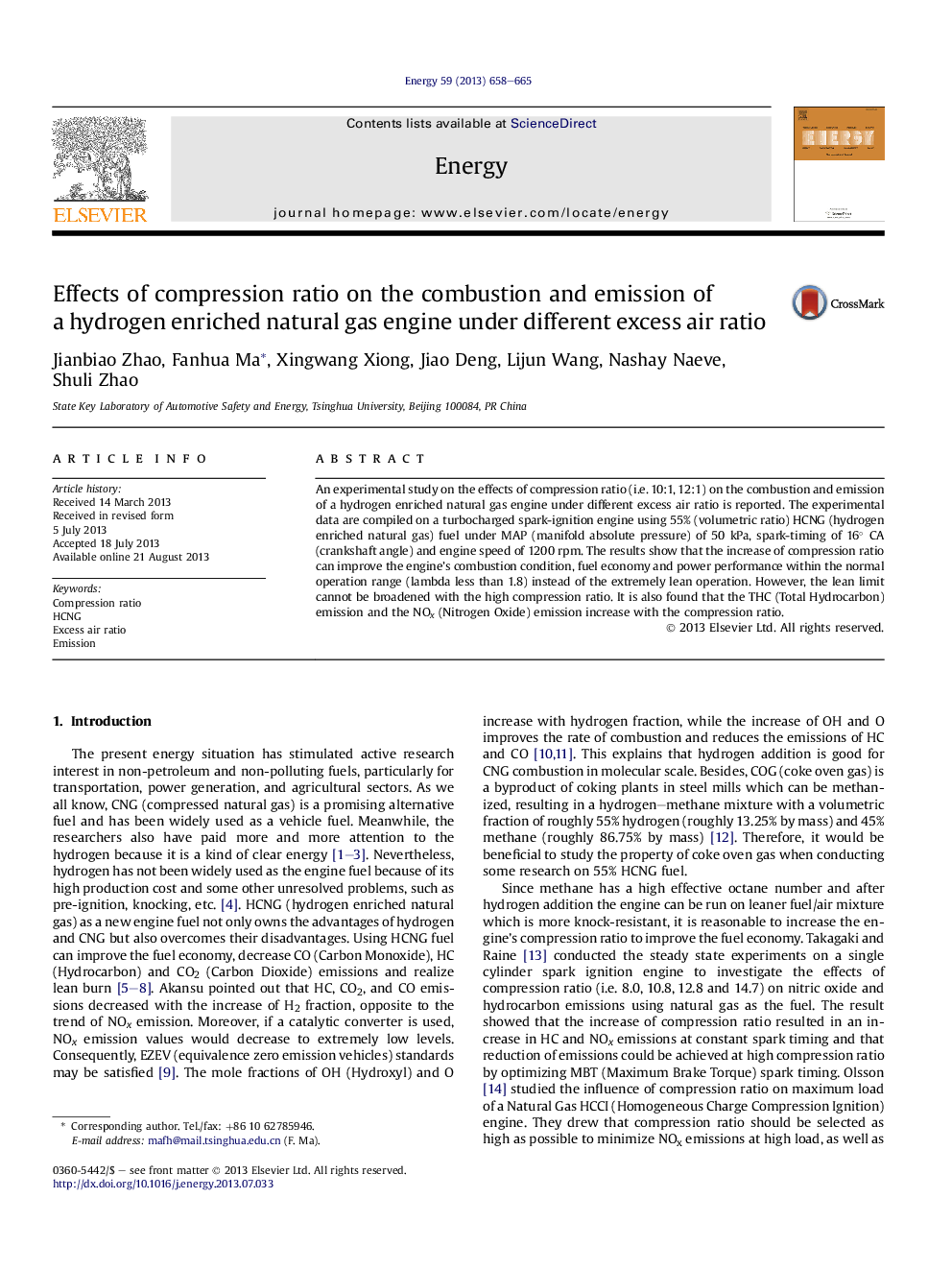 Effects of compression ratio on the combustion and emission of a hydrogen enriched natural gas engine under different excess air ratio