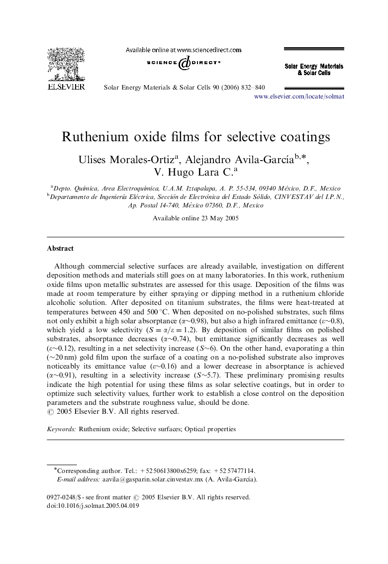 Ruthenium oxide films for selective coatings