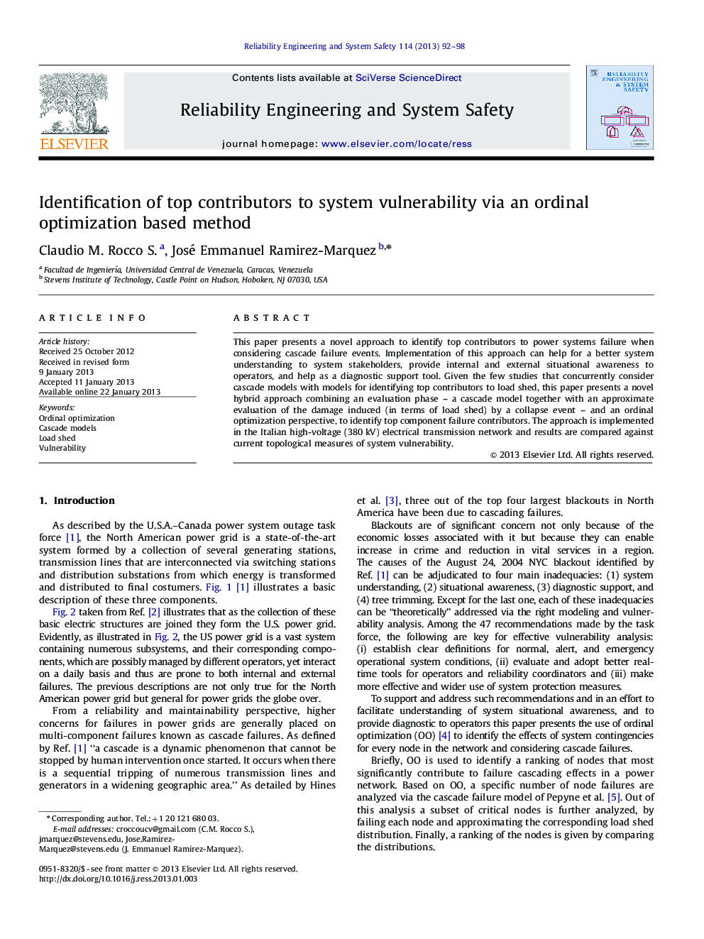 Identification of top contributors to system vulnerability via an ordinal optimization based method