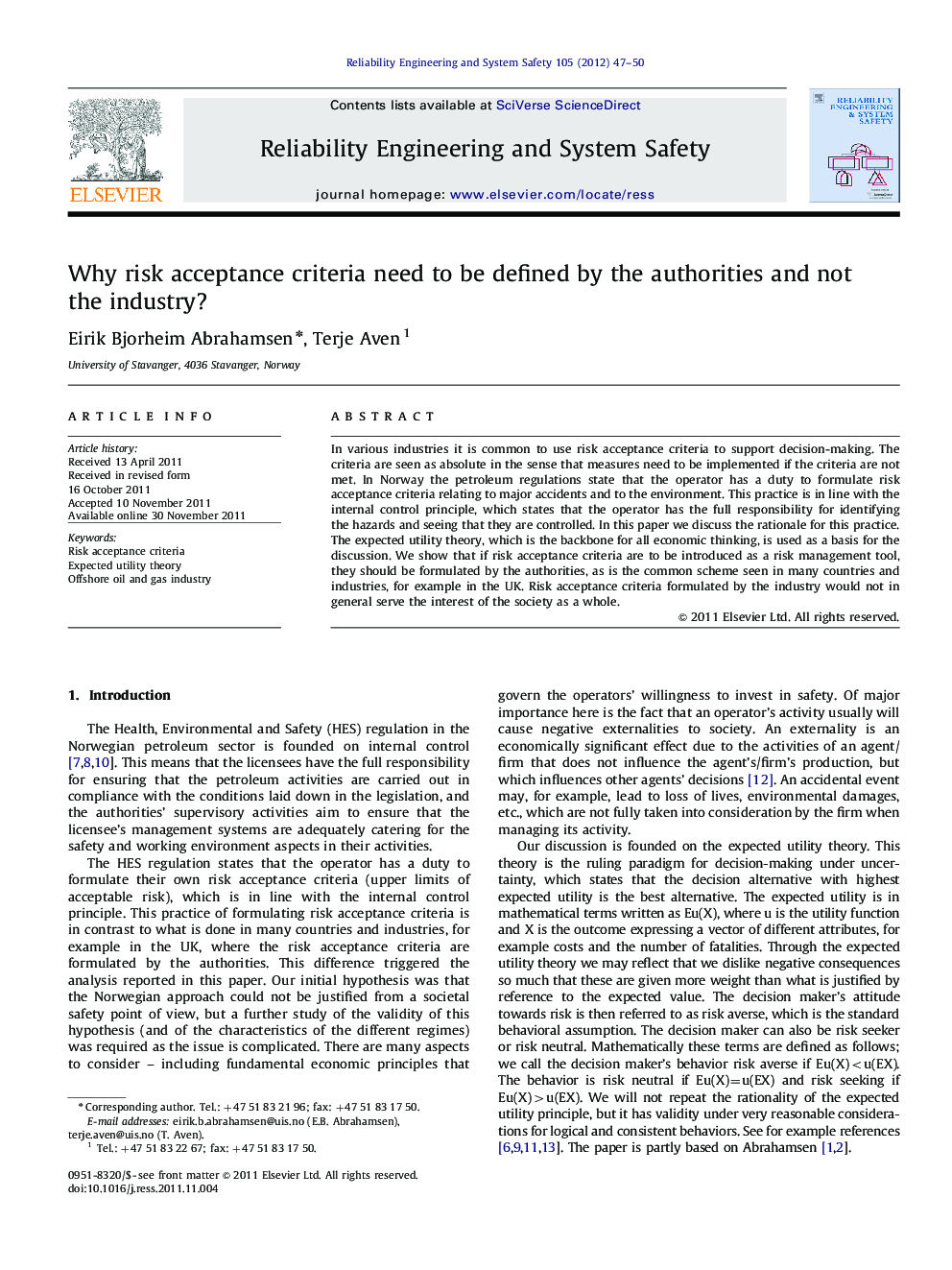 Why risk acceptance criteria need to be defined by the authorities and not the industry?