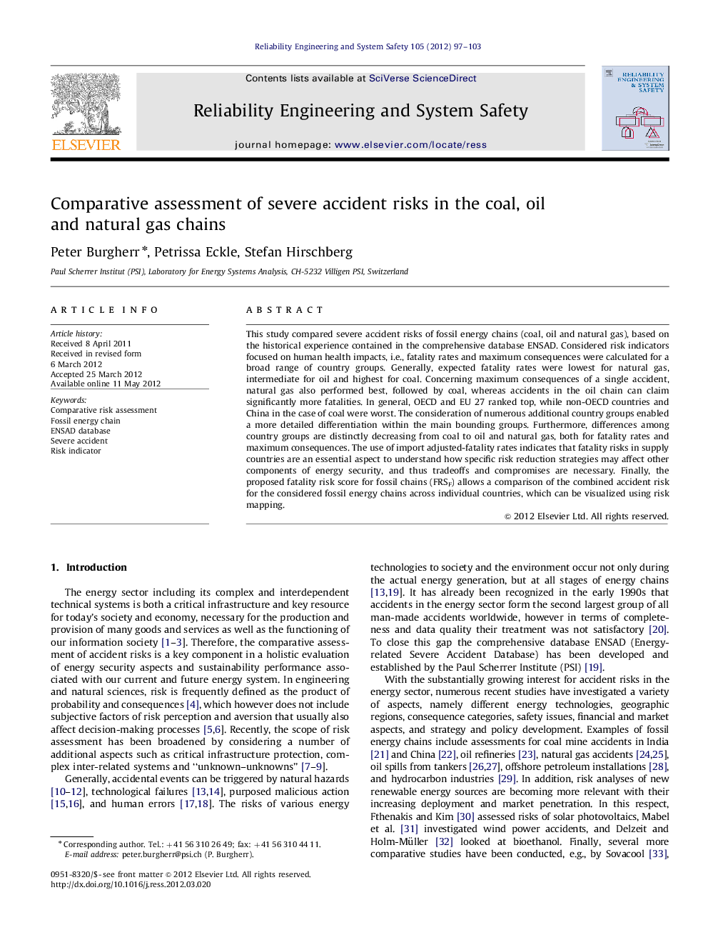 Comparative assessment of severe accident risks in the coal, oil and natural gas chains