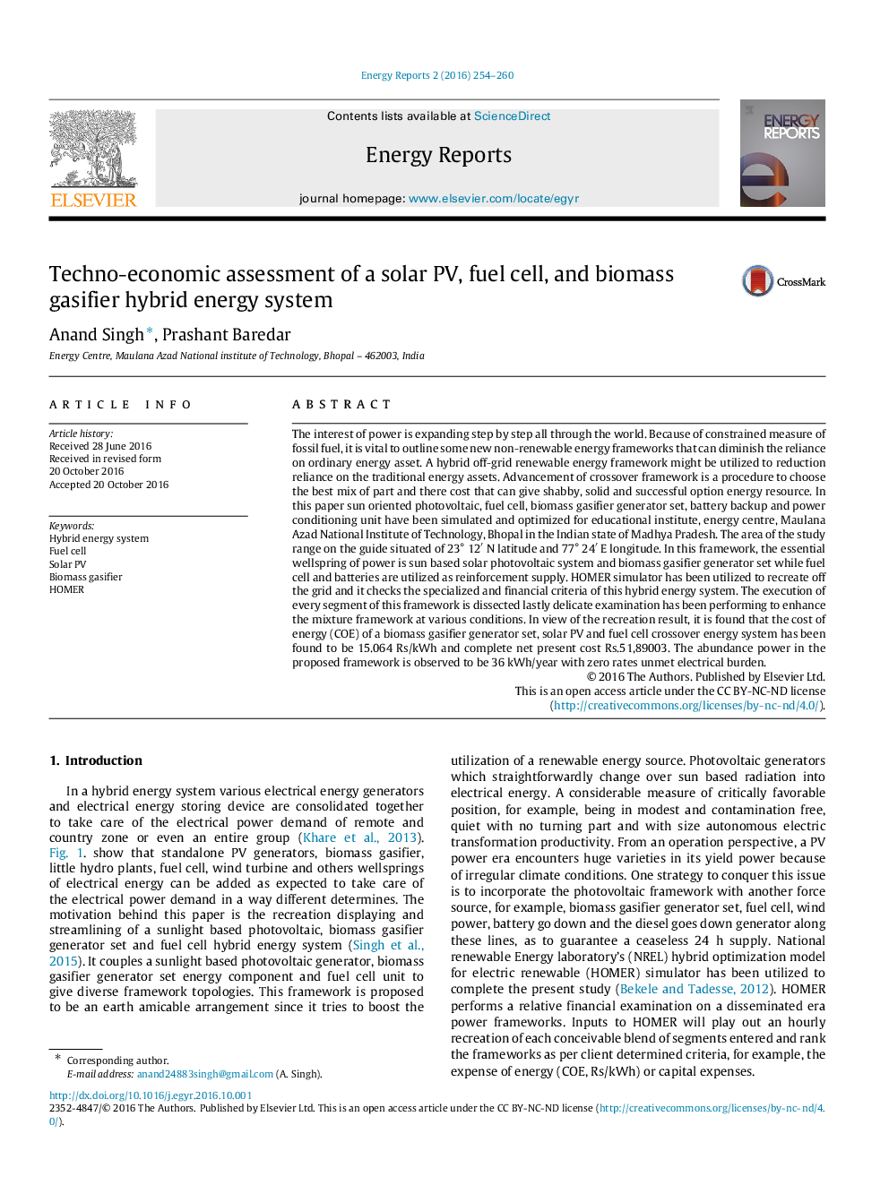 Techno-economic assessment of a solar PV, fuel cell, and biomass gasifier hybrid energy system