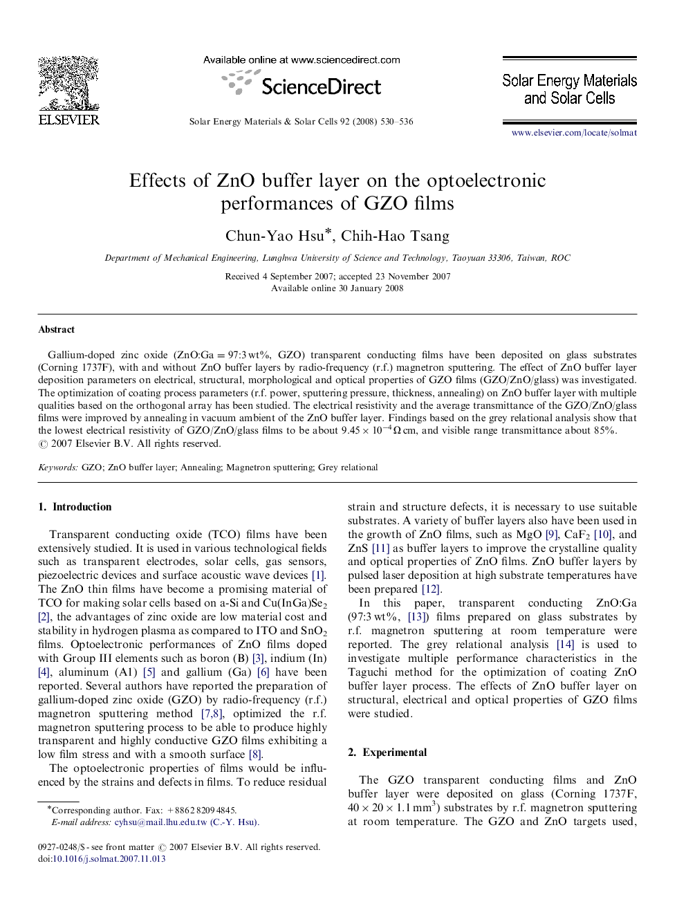 Effects of ZnO buffer layer on the optoelectronic performances of GZO films