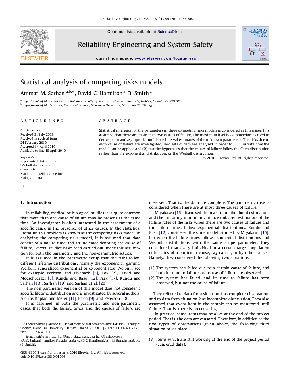 Statistical analysis of competing risks models