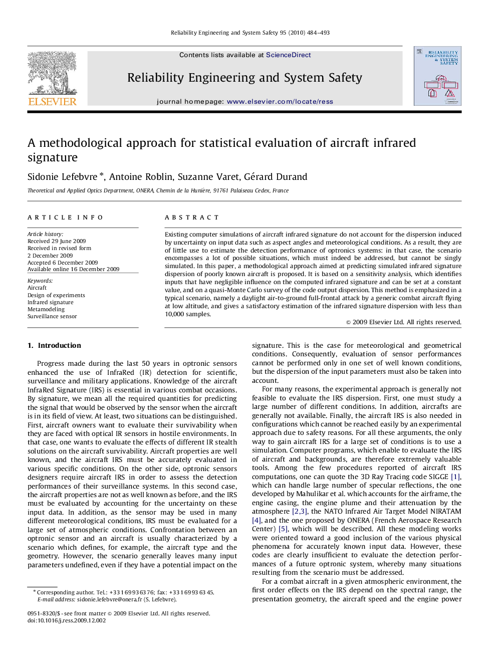 A methodological approach for statistical evaluation of aircraft infrared signature