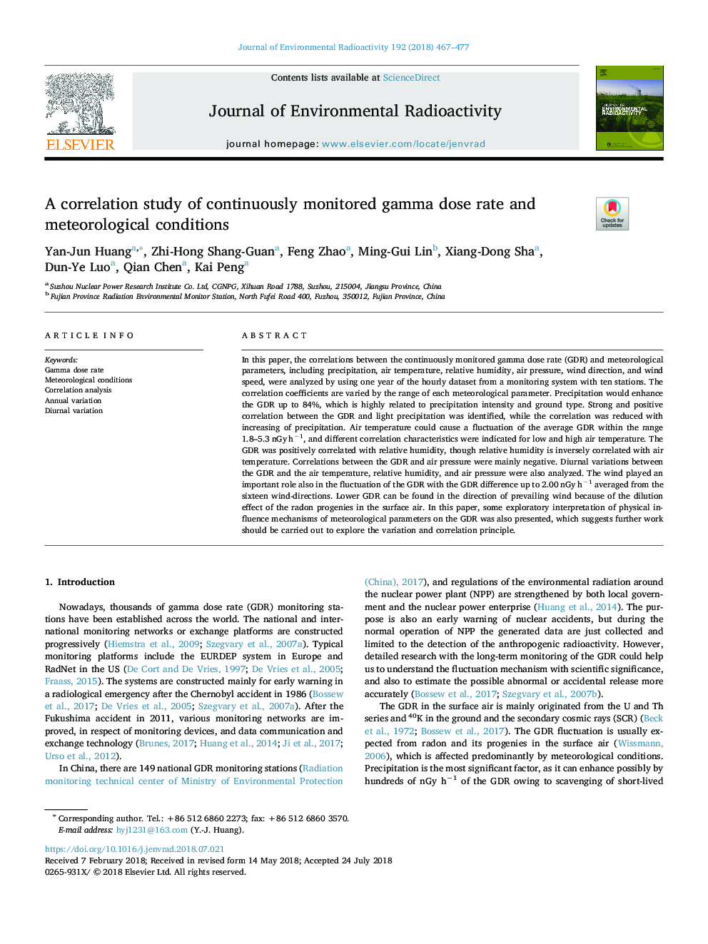یک مطالعه همبستگی از میزان دوز گامای مداوم و شرایط هواشناسی 
