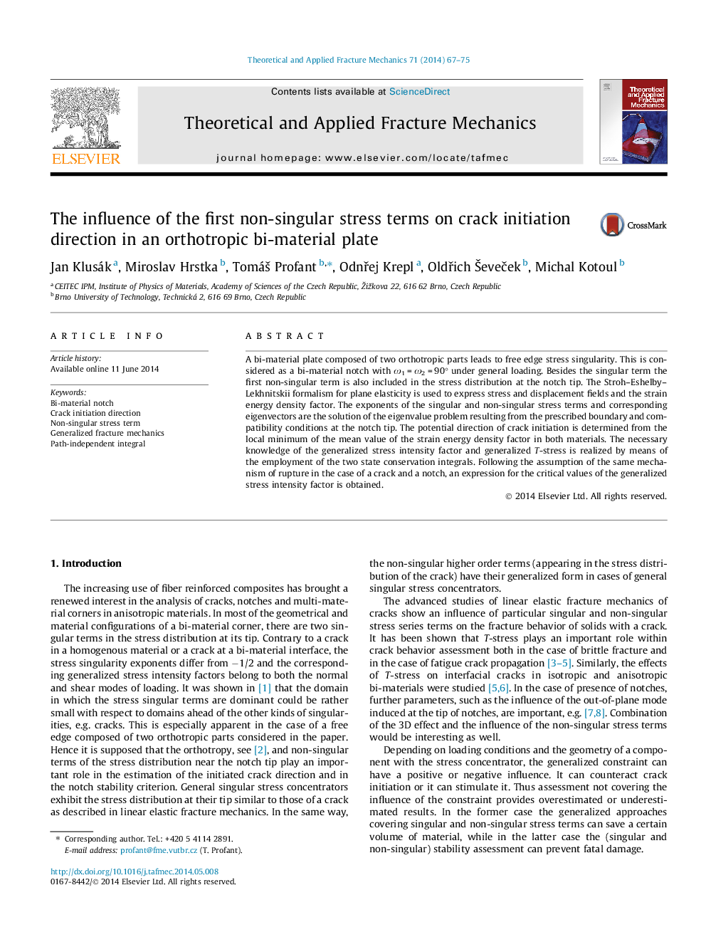 The influence of the first non-singular stress terms on crack initiation direction in an orthotropic bi-material plate