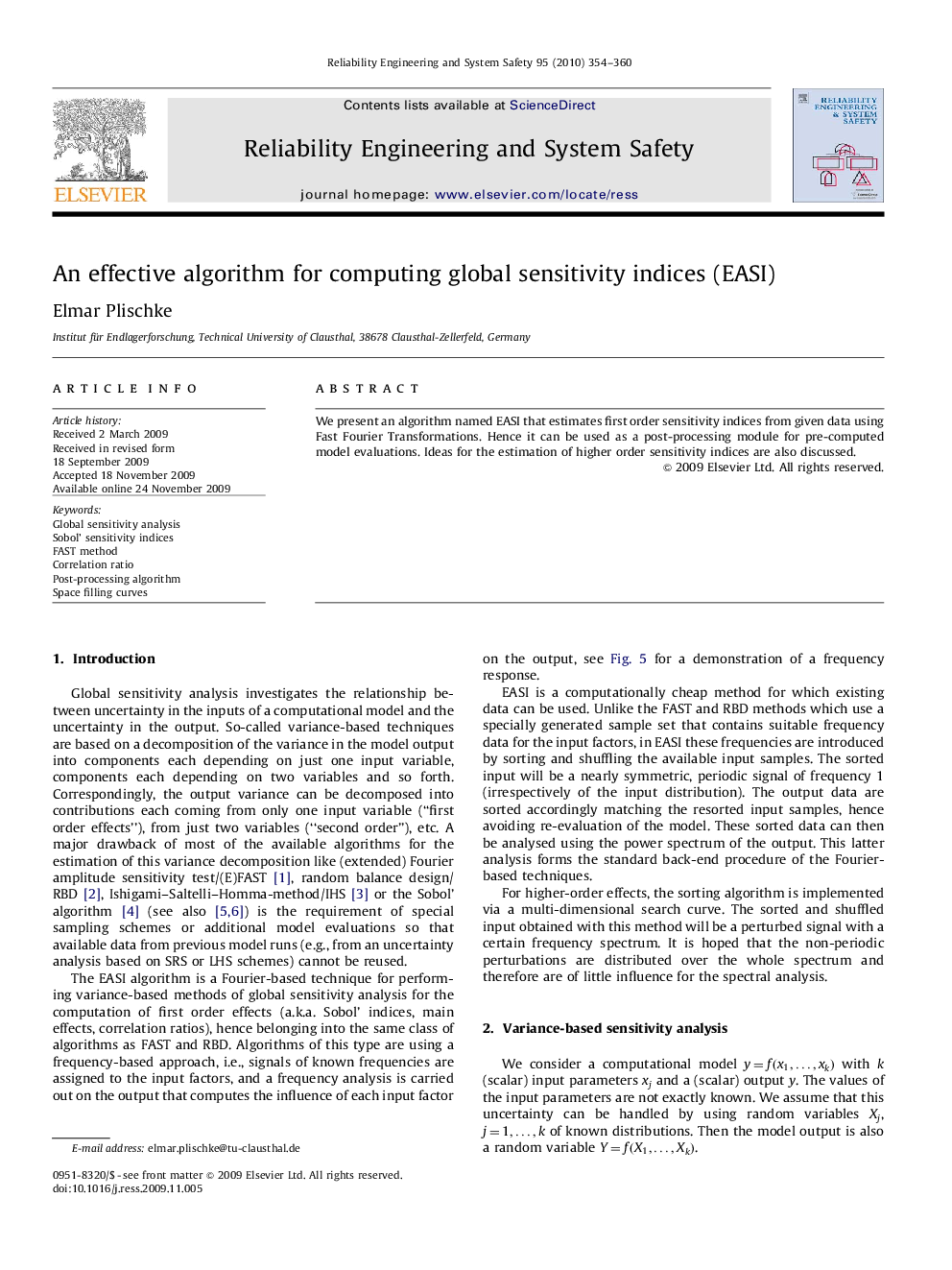 An effective algorithm for computing global sensitivity indices (EASI)