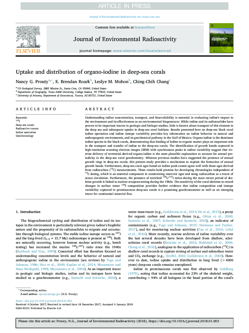Uptake and distribution of organo-iodine in deep-sea corals