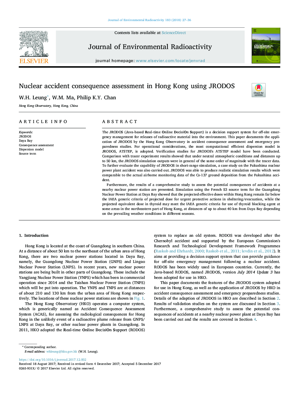 Nuclear accident consequence assessment in Hong Kong using JRODOS