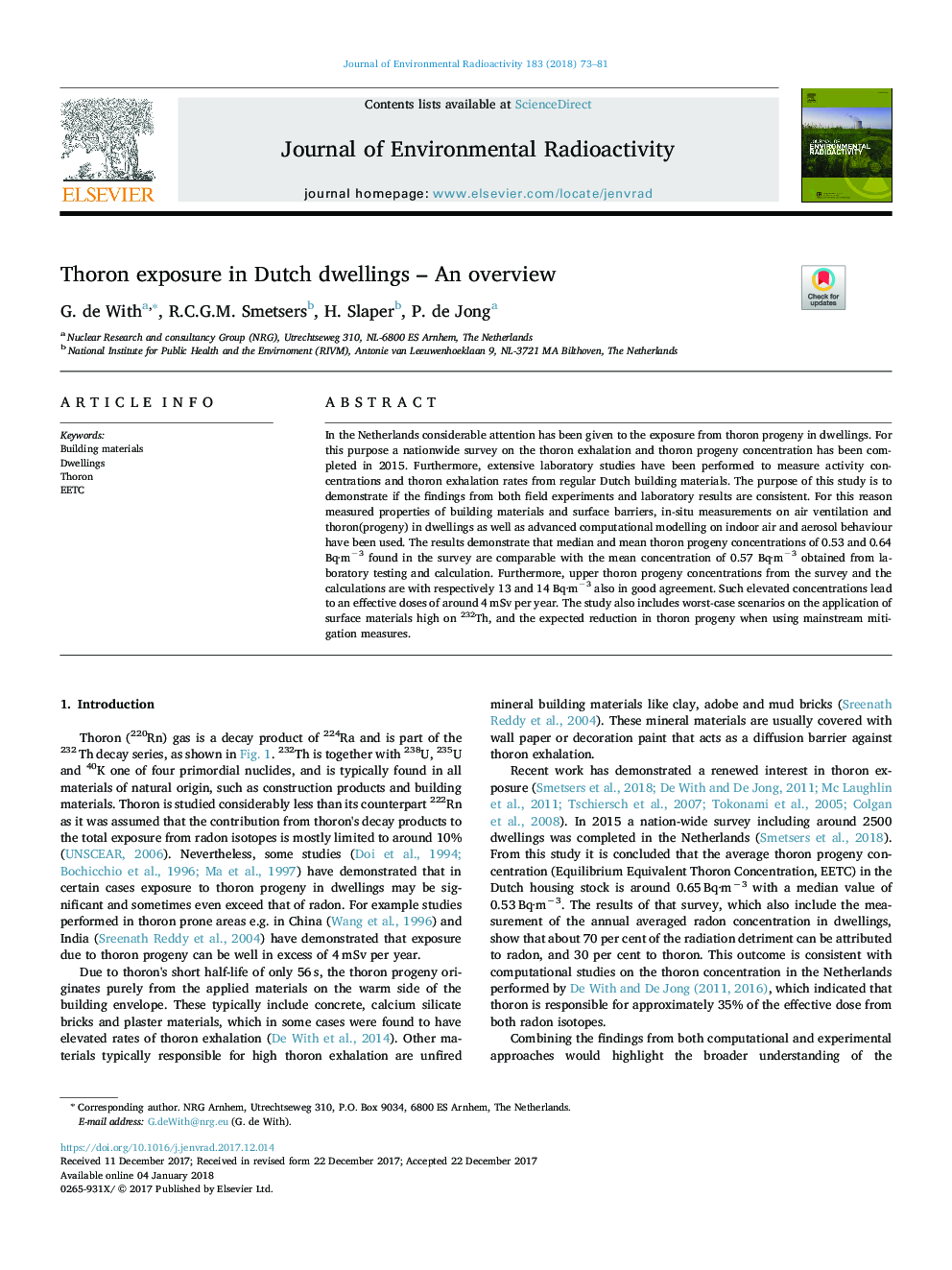 Thoron exposure in Dutch dwellings - An overview