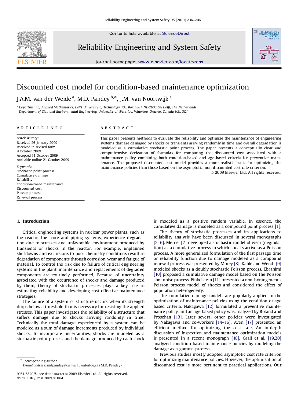 Discounted cost model for condition-based maintenance optimization