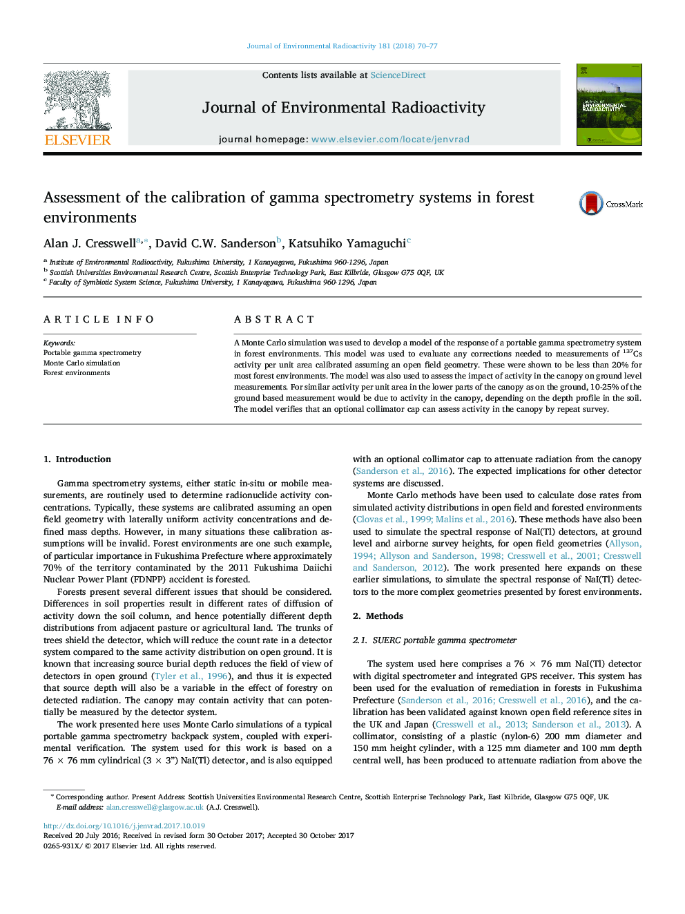 Assessment of the calibration of gamma spectrometry systems in forest environments