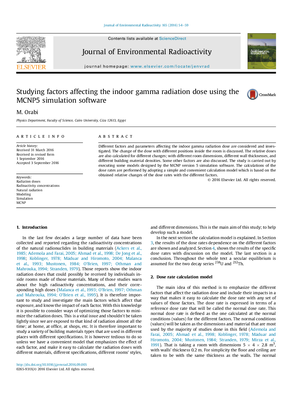 Studying factors affecting the indoor gamma radiation dose using the MCNP5 simulation software