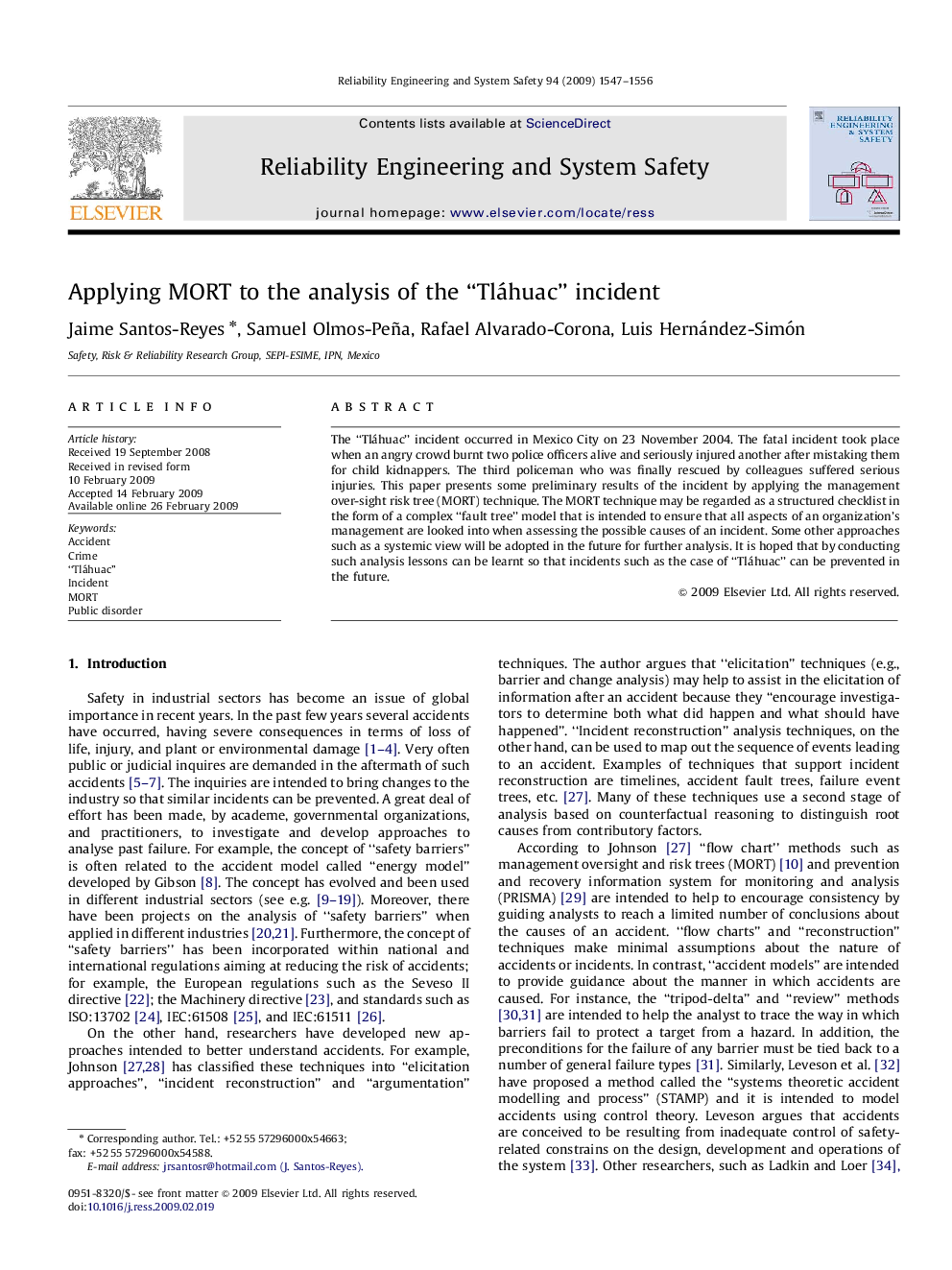 Applying MORT to the analysis of the “Tláhuac” incident