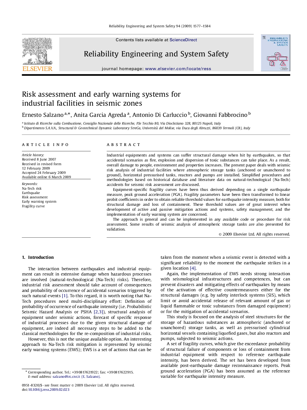 Risk assessment and early warning systems for industrial facilities in seismic zones