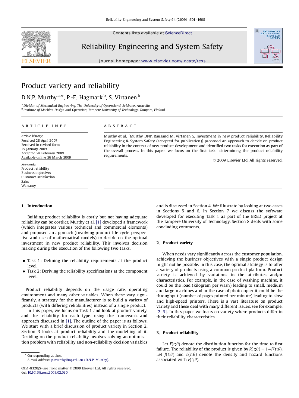 Product variety and reliability