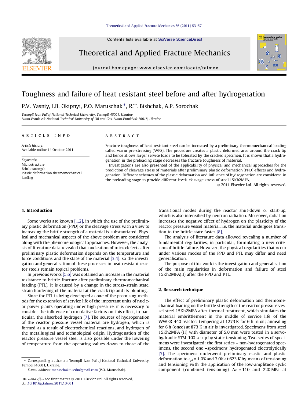 عکس صفحه اول مقاله: Toughness and failure of heat resistant steel before and after hydrogenation Toughness and failure of heat resistant steel before and after hydrogenation