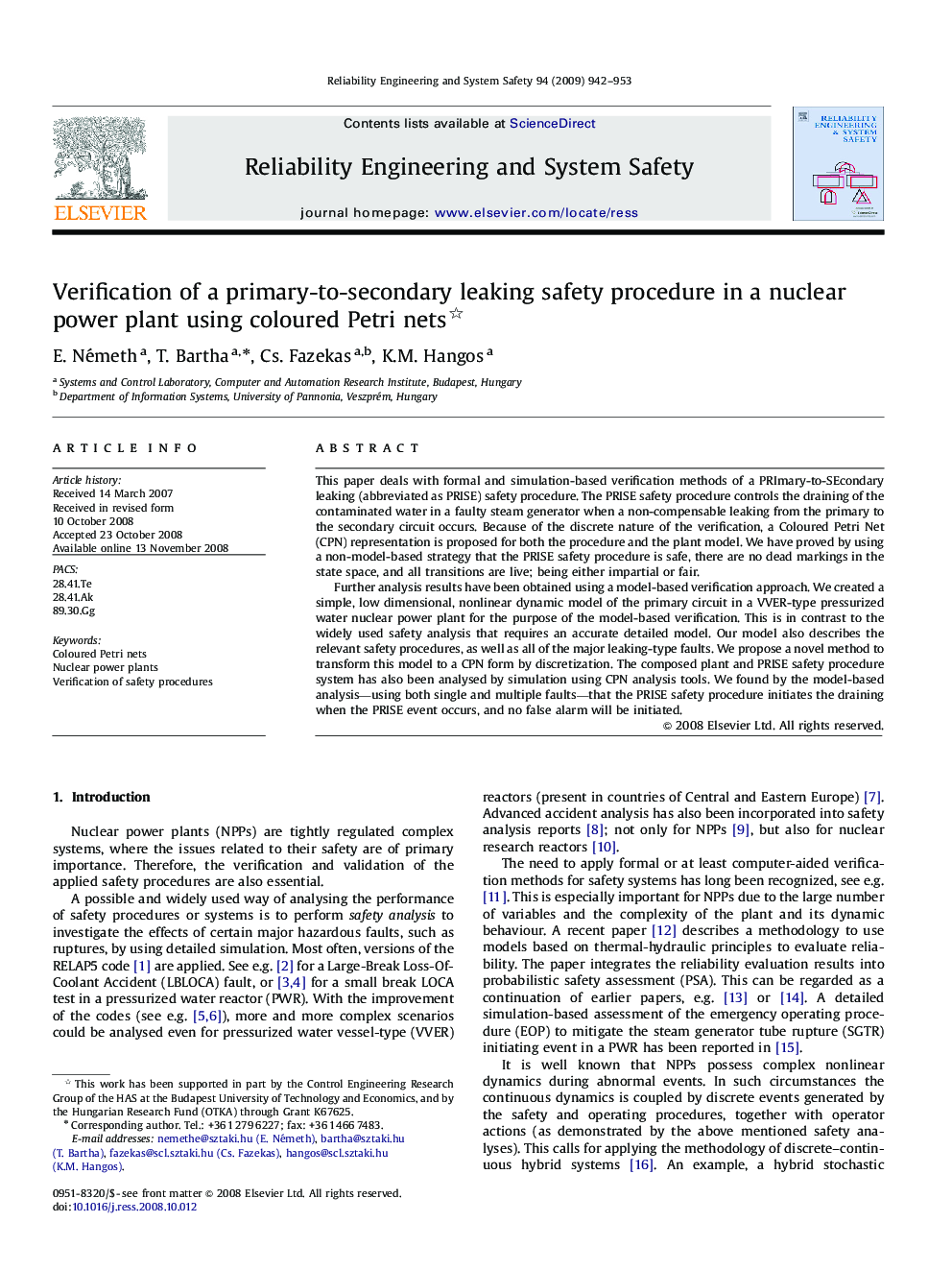 Verification of a primary-to-secondary leaking safety procedure in a nuclear power plant using coloured Petri nets 