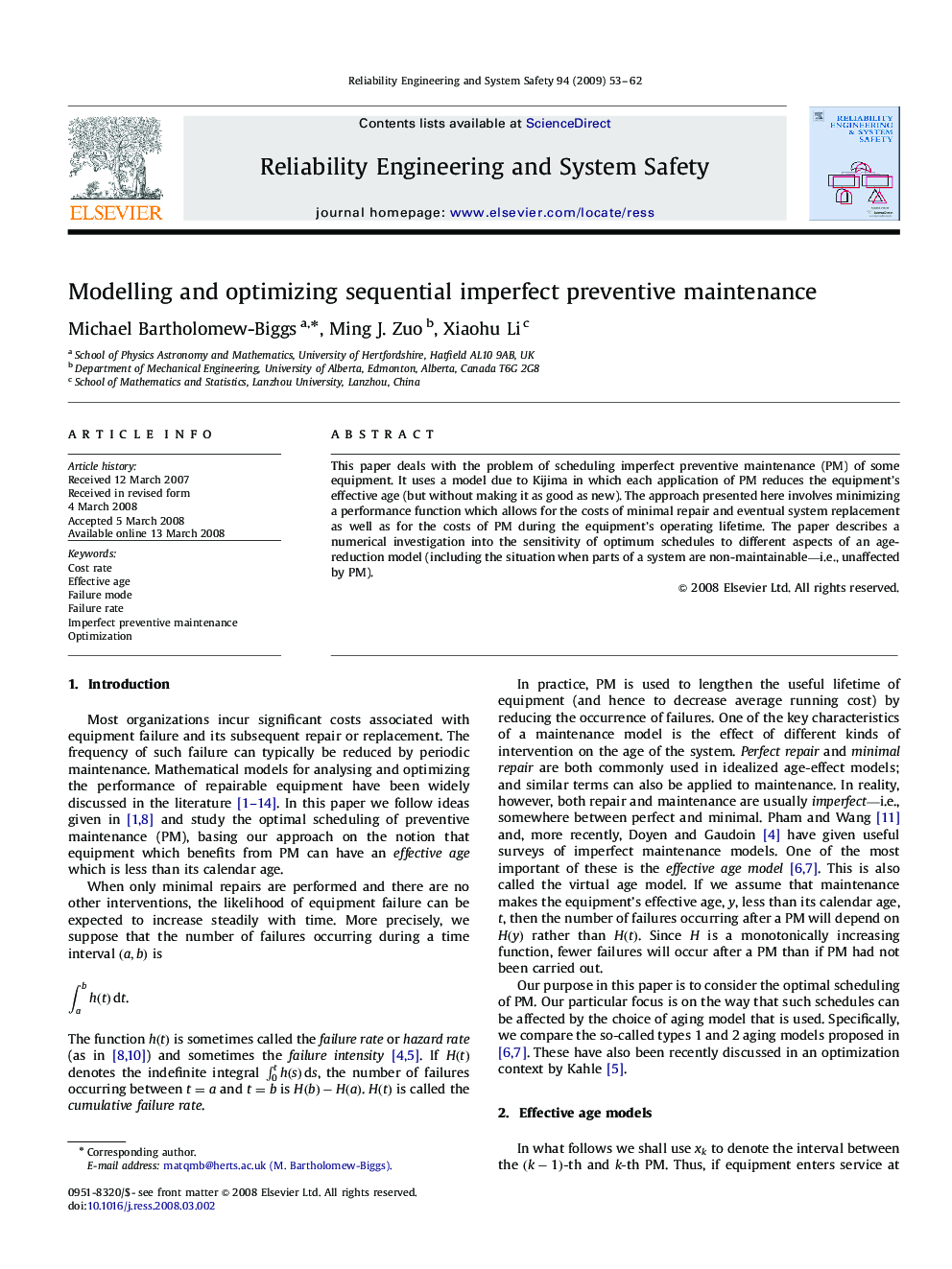 Modelling and optimizing sequential imperfect preventive maintenance
